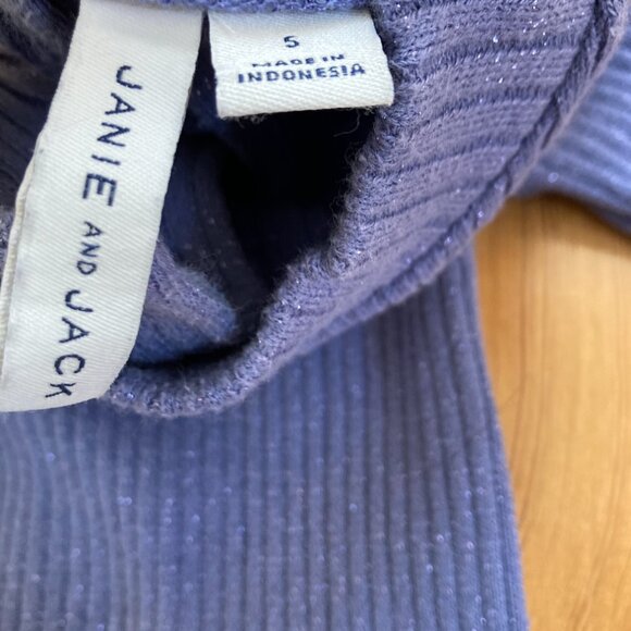 Janie and Jack Periwinkle Ribbed Puff Sleeve Mock Neck Top - Girls 5 - Picture 3 of 5